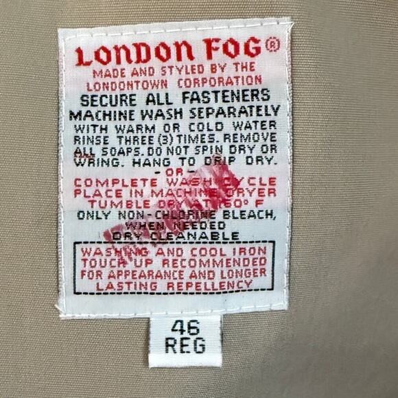 Vintage London Fog Men Double Breasted Trench Coat Beige 46 Regular Belted - Picture 4 of 8